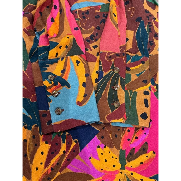 NEW Farm Rio Leopard jungle Midi Dress long sleeve bananas  Size Small - Picture 5 of 9